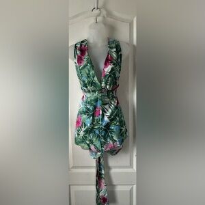 Tropical Green and Pink Romper